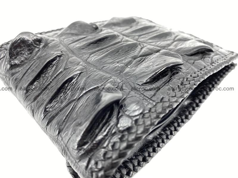 Crocodile skin bifold wallet tail part with braided trim 906