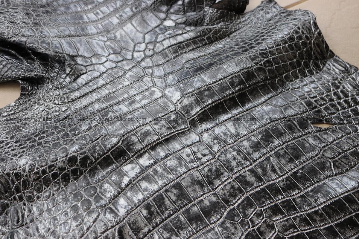 Crocodile skin belly part brush off silver color 1249 Foto 11