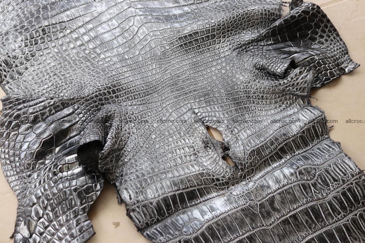 Crocodile skin belly part brush off silver color 1249 Foto 10