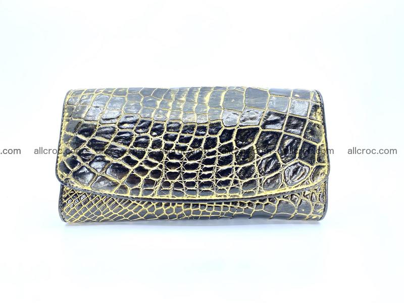 Crocodile skin long wallet trifold 1293