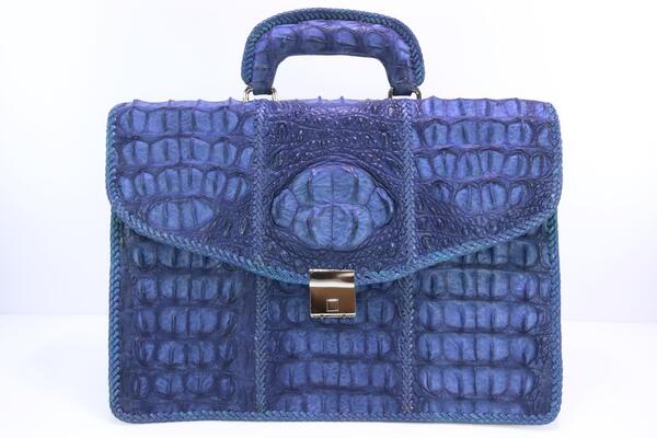 Buy mens briefcase from textured skin of siamese crocodile