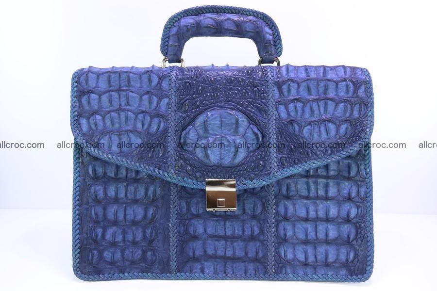 Genuine crocodile briefcase for man from texture hornback of Siamese crocodile with braided edges 148