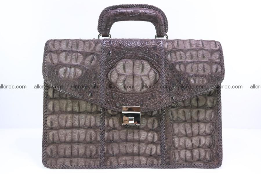 Genuine crocodile briefcase for man from texture hornback of Siamese crocodile with braided edges 149