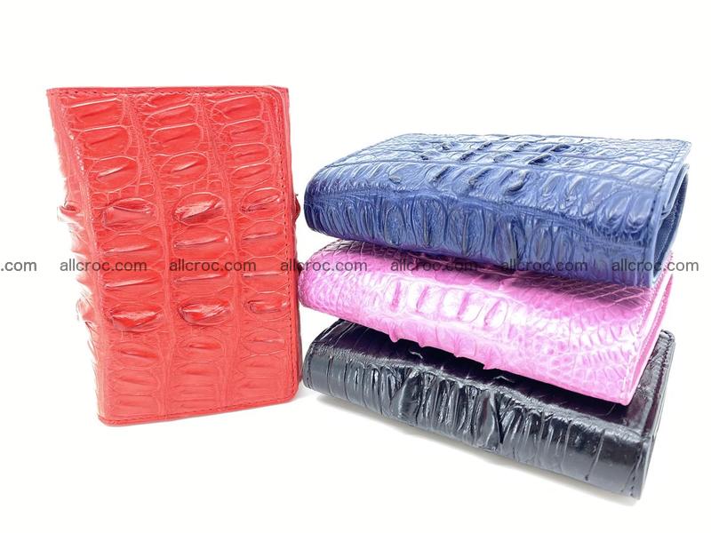 Genuine Siamese crocodile leather wallet for women with coins compartment, red color, tail part of crocodile skin