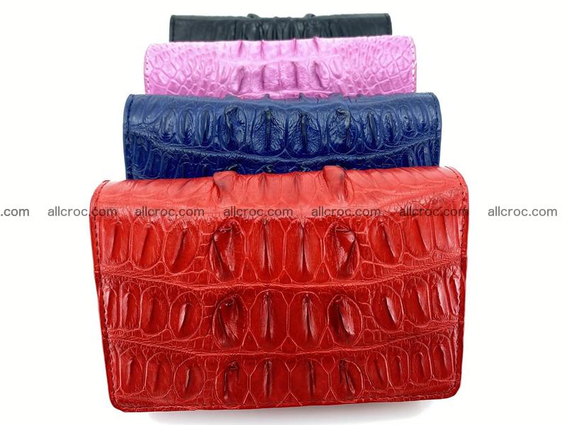 Genuine Siamese crocodile leather wallet for women with coins compartment, red color, tail part of crocodile skin