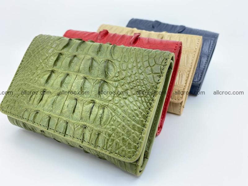 Genuine Siamese crocodile skin wallet for women with coin purse, pistachio color, tail part of crocodile skin