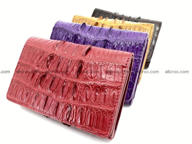 Genuine Siamese crocodile skin wallet for women with coin purse, violet color, tail part of crocodile skin