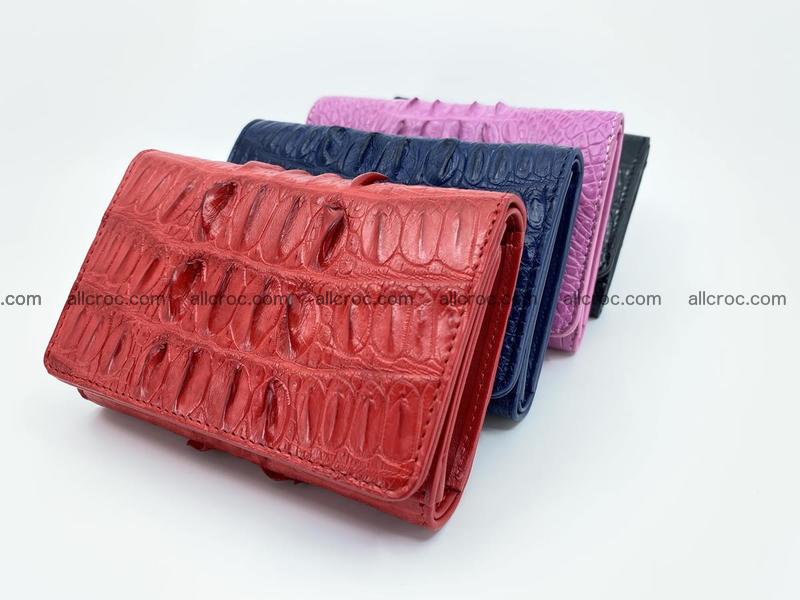 Genuine Siamese crocodile skin wallet for women with coins compartment, black color, tail part of crocodile skin