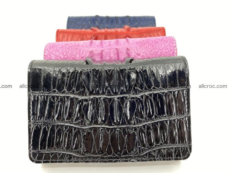 Genuine Siamese crocodile skin wallet for women with coins compartment, black color, tail part of crocodile skin