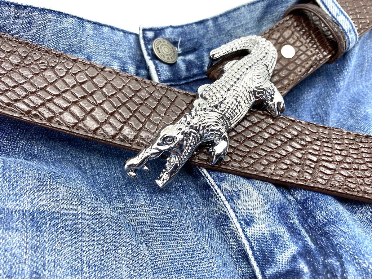 Handcrafted Crocodile leather belt 759 Foto 10