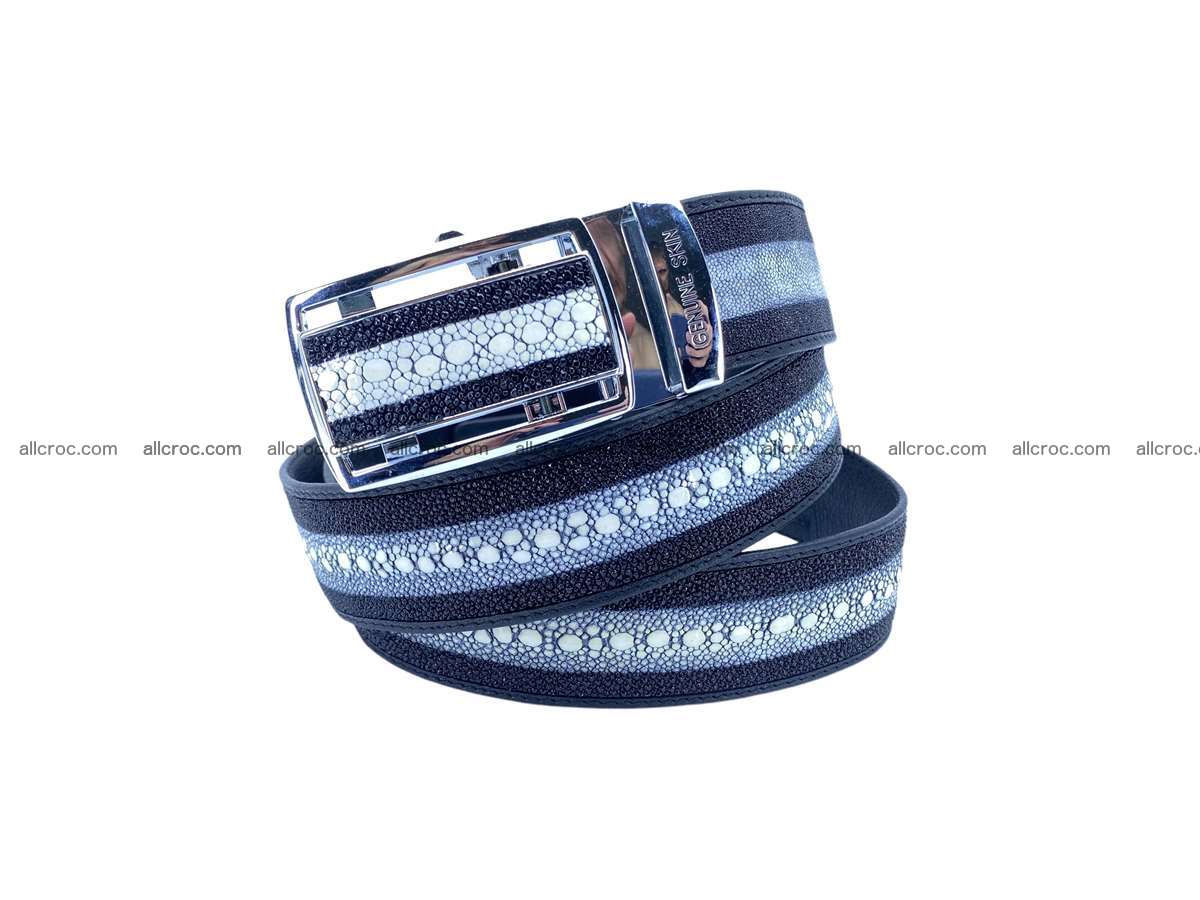Stingray leather belt black color with white row stone  2217 Foto 0