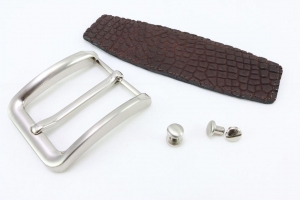 Crocodile leather half-belt for simple pin buckle black